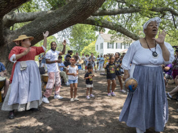 Reenactors and onlookers at Juneteenth celebration