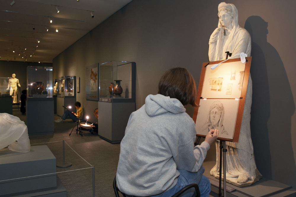 The Governor's School for the Arts drawing class in the galleries. March, 2023.