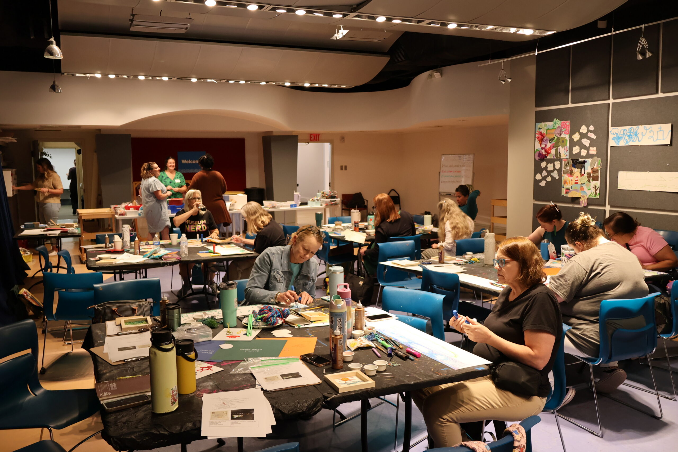 Adults making art in Education Workshop