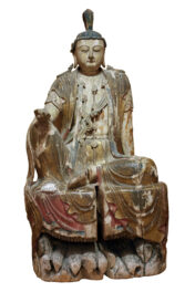 Carved, gilded and polychromed statue of Guan Yin seated in the 