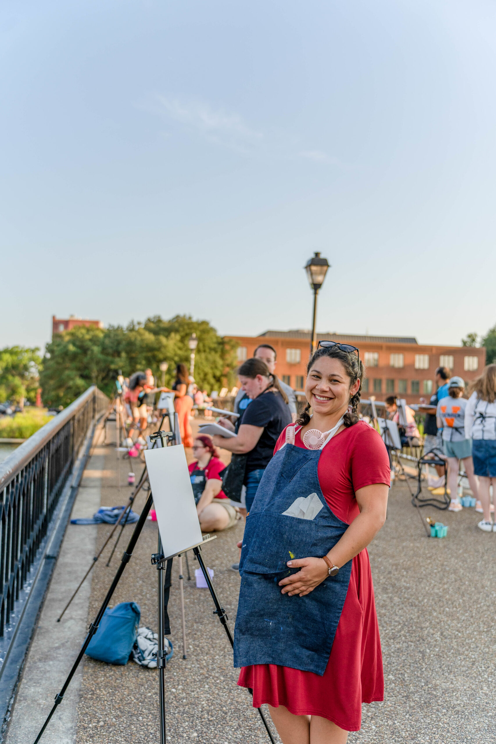 people painting on the Hague Bridge at 2025 Summer Sunset Plein Air Painting Event