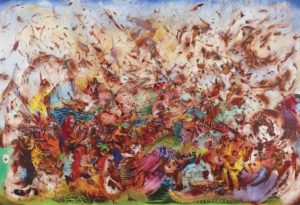 Ali Banisadr (b. 1976, Tehran; based in New York) Contact, 2013 Oil on linen Collection Albright-Knox Art Gallery, Buffalo, New York; Gift of Mrs. Georgia M. G. Forman, by exchange; Bequest of Arthur B. Michael, by exchange; Elisabeth H. Gates Fund, by exchange; Charles W. Goodyear and Mrs. Georgia M. G. Forman Funds, by exchange; Philip J. Wickser Fund, by exchange; Gift of Mrs. Seymour H. Knox, Sr., by exchange; Gift of Miss Amelia E. White, by exchange, 2014, 2014:8 © Ali Banisadr. Photo: Tom Loonan