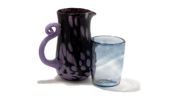 black pitcher and blue swirl cup
