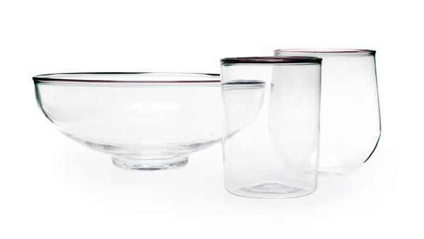 clear glass bowl and two cups