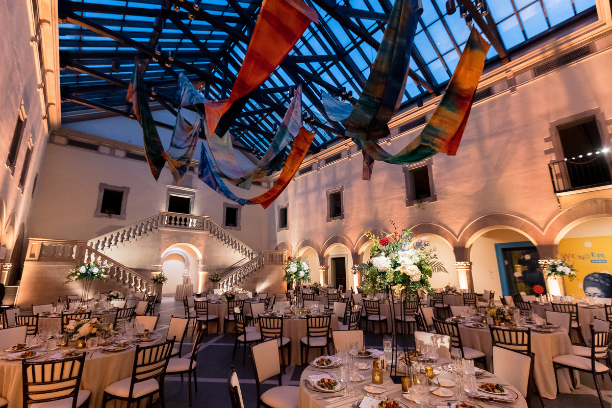 Wedding dinner set up in Huber Court