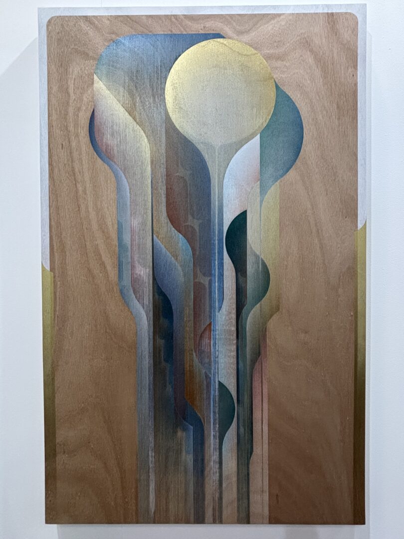 Abstract painting on wood from Omar Barquet's "Waterfalls" series.