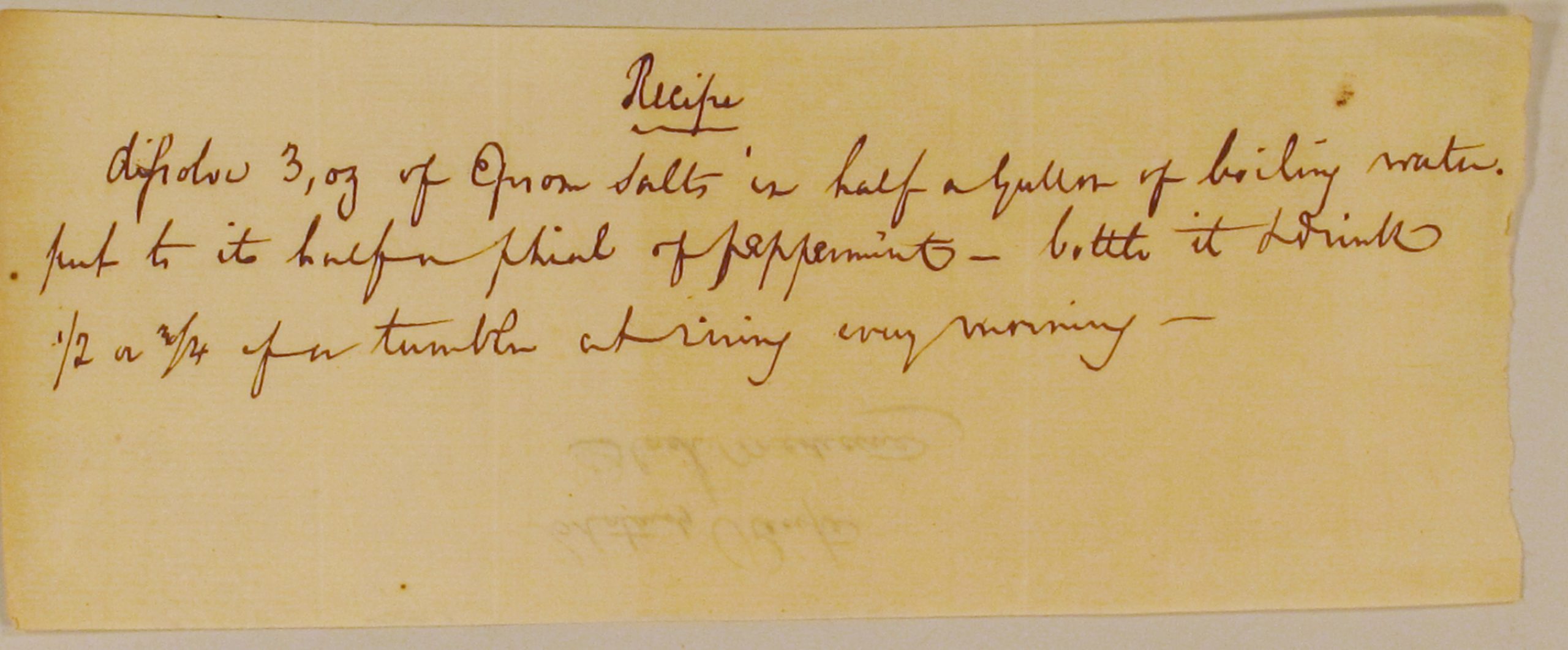 Handwritten Myers' Recipe of Epsom and Peppermint