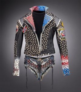Studded leather jacket and shorts worn by pop singer Fergie in the 2010 video for Slash’s song Beautiful Dangerous.